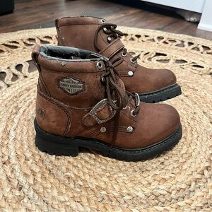 Harley Davidson 81025 Boots Lace Up Brown Leather Motorcycle Buckle Size 6